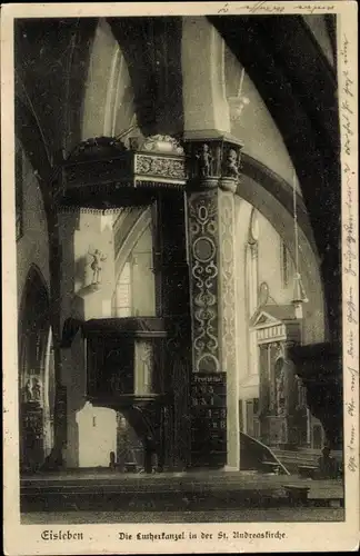 Ak Lutherstadt Eisleben in Sachsen Anhalt, Lutherkanzel in der Andreaskirche