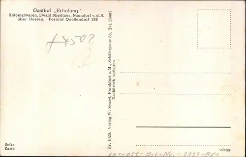 Ak Naundorf vor der Haide in Anhalt, Gasthof Erholung, Ortsansichten