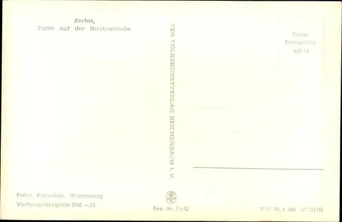 Ak Zerbst in Anhalt, Turm auf der Breitenstraße