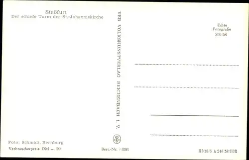 Ak Staßfurt im Salzlandkreis, Der schiefe Turm der St. Johanniskirche