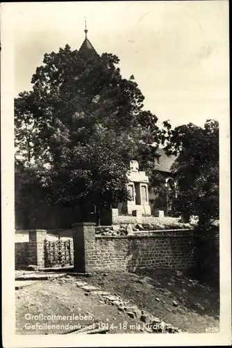 Ak Rottmersleben Hohe Börde Sachsen Anhalt, Gefallenendenkmal 1914-18 mit Kirche