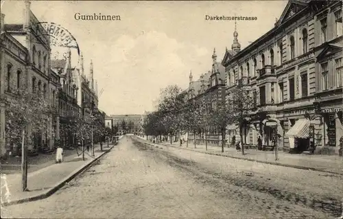 Ak Gussew Gumbinnen Ostpreußen, Darkehmer Straße, Geschäfte