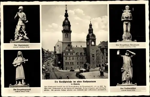 Ak Chemnitz Sachsen, Die Kunstspieluhr im alten Rathausturm, Figuren