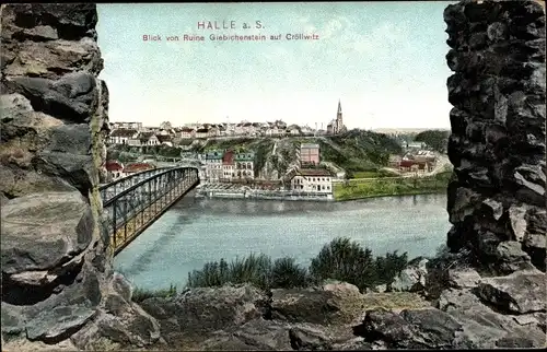 Ak Kröllwitz Halle an der Saale, Blick von der Ruine Giebichenstein auf Cröllwitz, Trenkler Hal. 104