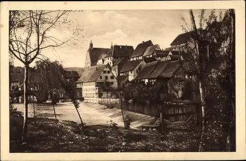 Ak Besigheim im Kreis Ludwigsburg, Alte Häuser am Enzwehr