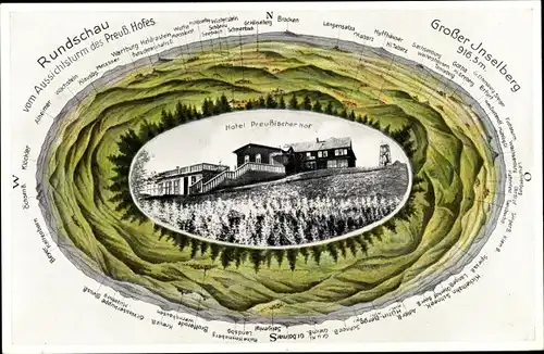 Ak Brotterode in Thüringen, Großer Inselsberg, Hotel Preußischer Hof, Rundschau vom Aussichtsturm