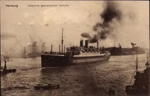 Ak Hamburg, Hafen mit Dampfer Hamburg der HAPAG