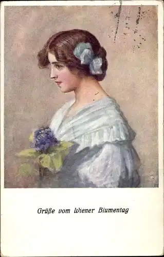 Künstler Ak Grüße vom Wiener Blumentag, Frauenportrait, B. K. W. I. 318-6