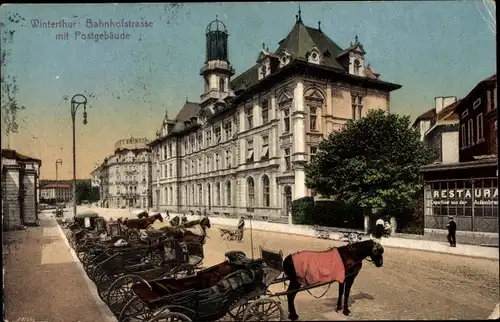 Ak Winterthur Kt Zürich Schweiz, Bahnhofstraße, Post