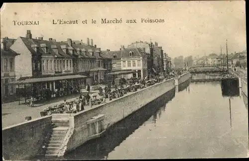 Ak Tournai Wallonien Hennegau, L'Escaut et le Marché aux Poissons