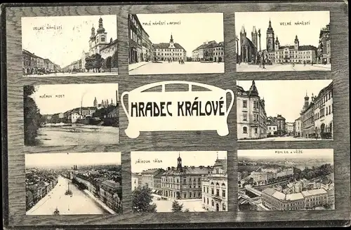Ak Hradec Králové Königgrätz Stadt, Jirikova trida, Platz, Brücke
