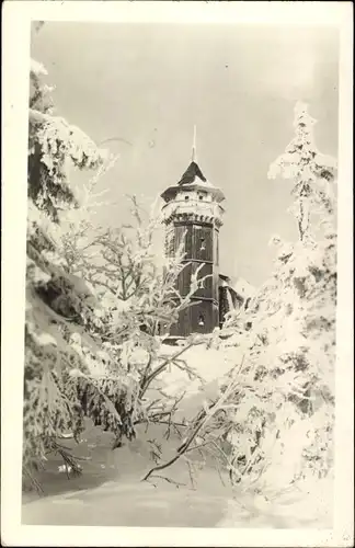 Foto Ak Klínovec Keilberg Erzgebirge Region Karlsbad, Winteransicht, Turm