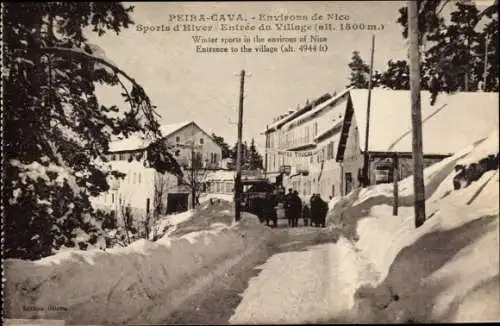 Ak Peira Cava Nizza Nice Alpes-Maritimes, Dorfpartie im Winter