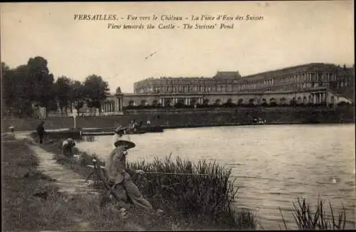 Ak Versailles Yvelines, Vue vers le Château, Angler, Schloss