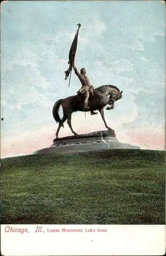 Ak Chicago Illinois USA, Logan Monument, Lake front