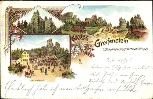 Litho Ehrenfriedersdorf im Erzgebirge, Greifenstein, Hotel, Felsformationen