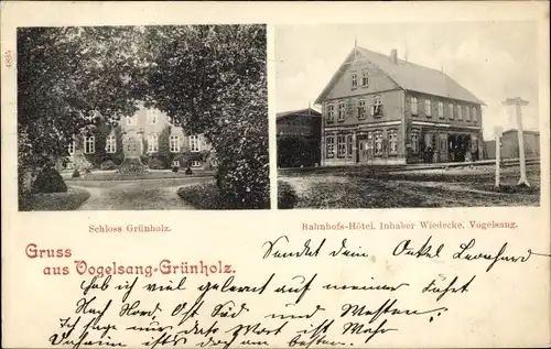 Ak Vogelsang Grünholz Damp in Schleswig, Schloss, Bahnhofshotel