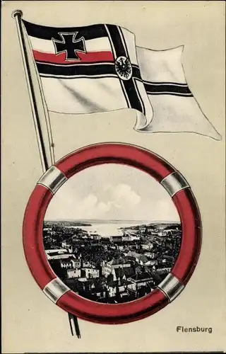 Passepartout Ak Flensburg in Schleswig Holstein, Stadtansicht, Fahne