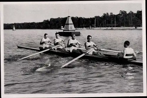 Sammelbild Olympia 1936, Deutsche Ruderer Maier, Volle, Gaber, Söllner im Vierer