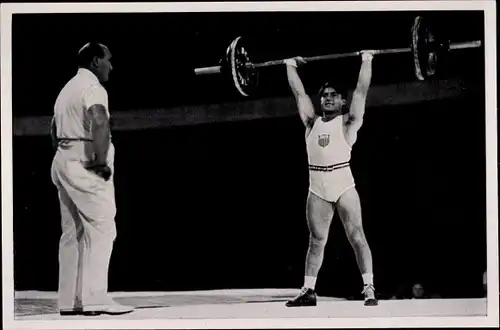 Sammelbild Olympia 1936, Gewichtheber Anthony Terlazzo, Federgewicht