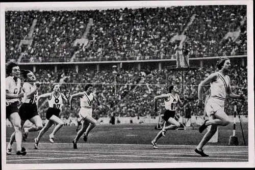 Sammelbild Olympia 1936, 100m Lauf, Helen Stephens, Käthe Kraus, Stella Walasiewics