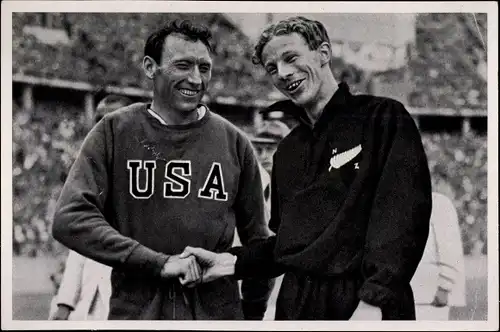 Sammelbild Olympia 1936, Läufer Glenn Cunningham und Jack Lovelock