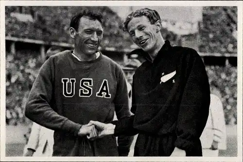 Sammelbild Olympia 1936, Läufer Glenn Cunningham, Jack Lovelock