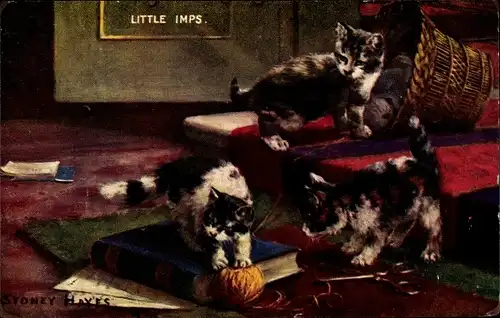 Künstler Ak Hayes, Sydney, Little Imps, Kätzchen spielen mit einem Wollknäuel