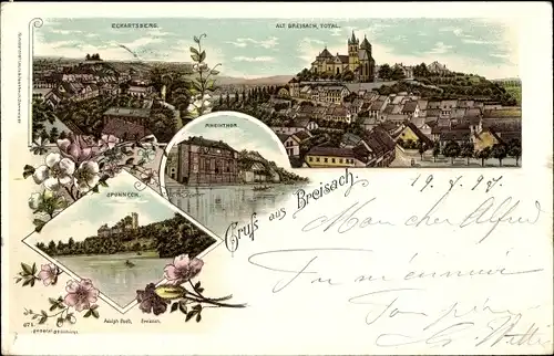 Litho Breisach am Oberrhein, Eckartsberg, Rheintor, Alt Breisach