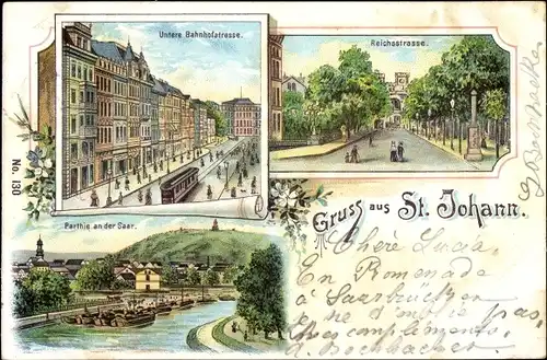 Litho St. Johann Saarbrücken im Saarland, Untere Bahnhofstraße, Reichsstraße