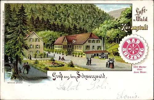 Litho Sulzburg im Schwarzwald, Ortsansicht, Kuranstalt