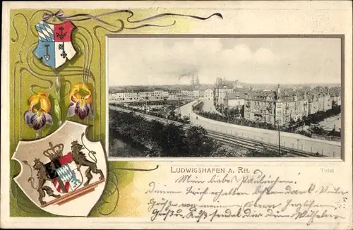 Präge Wappen Ak Ludwigshafen am Rhein, Gesamtansicht