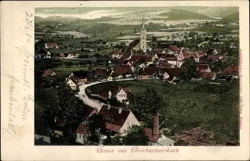 Ak Oberharmersbach Baden Württtemberg, Blick auf den Ort mit Umgebung, Kirche