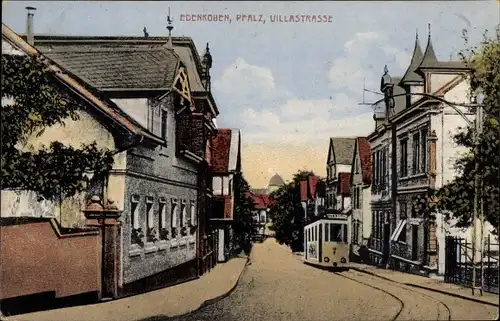 Ak Edenkoben an der Haardt Pfalz, Villastraße, Straßenbahn