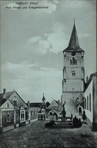 Ak Haßloch Pfalz, Prot. Kirche, Kriegerdenkmal