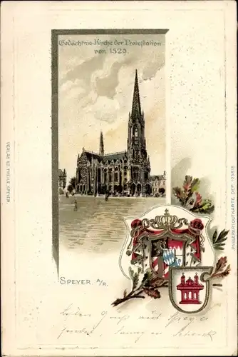 Präge Wappen Litho Speyer am Rhein, Gedächtniskirche der Protestation