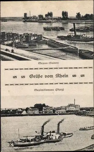 Ak Maximiliansau Wörth am Rhein, Maxau in Baden, Grüße vom Rhein, Dampfer