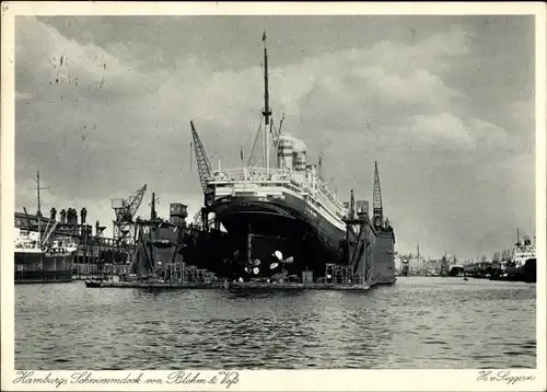 Ak Hamburg, Schwimmdock der Blohm & Voß Werft, Dampfer, Hafen