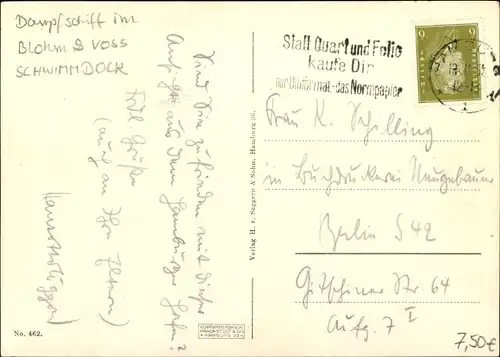 Ak Hamburg, Schwimmdock der Blohm & Voß Werft, Dampfer, Hafen