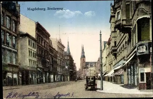 Ak Magdeburg, Breiteweg, Hirte Kaffee, Auto, Kirche