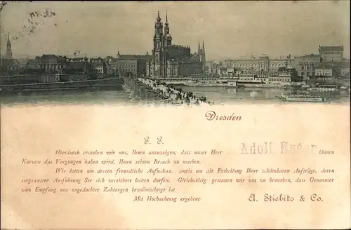 Ak Dresden Altstadt, Brücke, Kirchturm, Wein Grosso Handlung A. Stiebitz & Co Dresden Neustadt