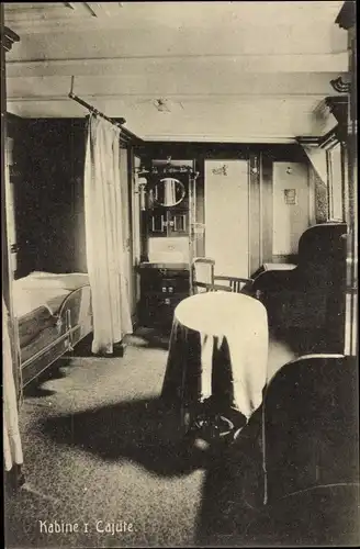 Ak Dampfer der HAPAG, Kabine I. Kajüte