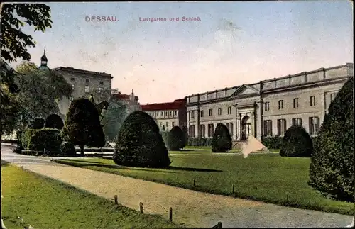 Ak Dessau in Sachsen Anhalt, Lustgarten und Schloss