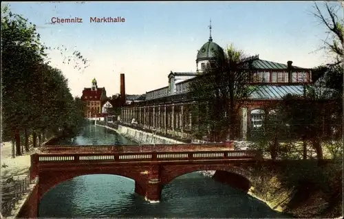 Ak Chemnitz in Sachsen, Markthalle, Brücke