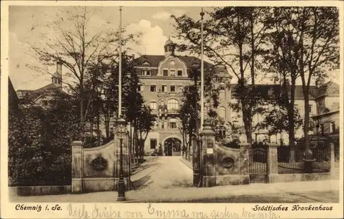 Ak Chemnitz in Sachsen, Städtisches Krankenhaus, Blick durchs Tor