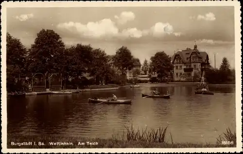 Ak Burgstädt Sachsen, Wettinhain, Am Teich, Ruderboote