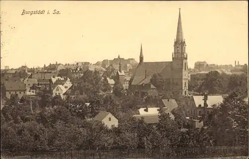 Ak Burgstädt in Sachsen, Panorama, Kirchturm