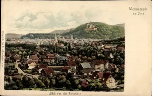 Ak Wernigerode am Harz, Gesamtansicht des Ortes von der Sennhütte aus