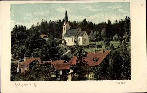 Ak Schierke Wernigerode am Harz, Teilansicht, Kirche