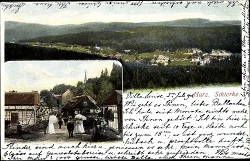 Ak Schierke Wernigerode am Harz, Blick auf den Ort mit Umgebung, Dorfpartie